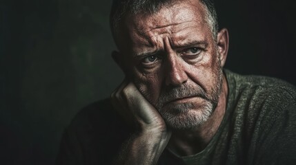 Obraz premium Portrait of a Pensive Man, Contemplation and Introspection, Emotional Depth in Photography