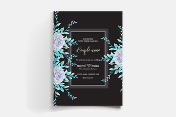 WEDDING INVITATION FRAME WITH FLOWER DECORATIONS AND FRESH LEAVES