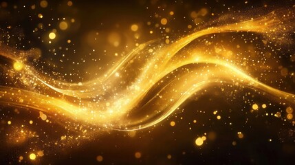 golden abstract background with sparkling dust and glowing waves