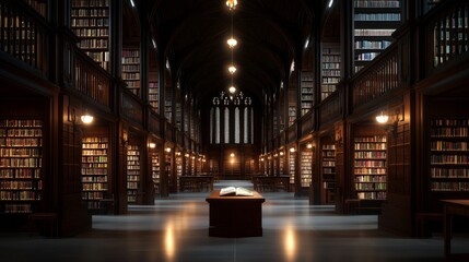 Fototapeta premium Grand historic library inviting exploration of timeless knowledge treasures. Generative AI