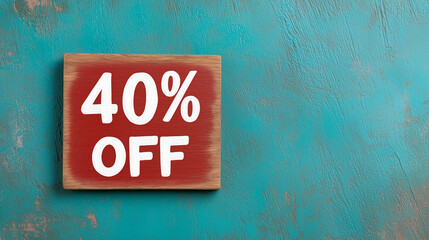 Discount Sign Showing 40% Off with Teal Background  