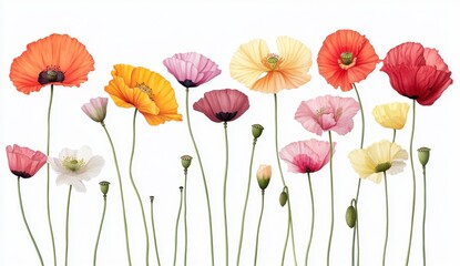 Obraz premium Vibrant Collection of Colorful Poppies on White Background