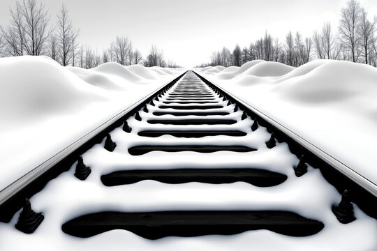 A train track in the middle of a snow covered field