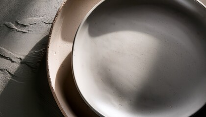 コンクリートの背景にシンプルなお皿
