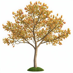 Obraz premium Magnolia tree with orange and yellow leaves growing on a small patch of grass isolated on a white background