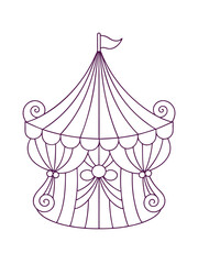 Whimsical Circus Tent with Performers – Vintage Adult Coloring Page on White Background