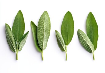 Obraz premium Fresh Sage Leaves on White Background for Culinary and Herbal Use