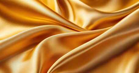 Obraz premium Elegant golden satin fabric with smooth texture and flowing folds suitable for luxurious backgrounds and fashionable designs in creative projects.