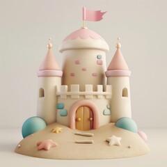 Whimsical pastel sandcastle illustration