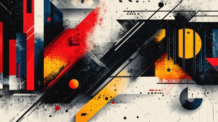 Abstract geometric designs with vibrant postmodern symbols and deconstructed shapes, ideal for high-tech prints and poster art