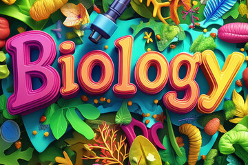 Exploring biology with vibrant leaves and intricate life forms in a colorful arrangement