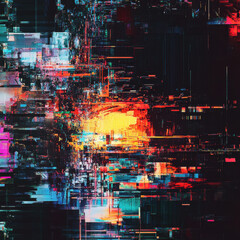 Fototapeta premium A high-resolution glitch effect overlay, digital distortion patterns, RGB color shift, perfect for cyberpunk-themed artwork and tech branding. 