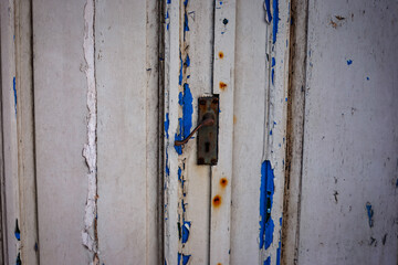 Old Door, peeling blue paint, stock photo