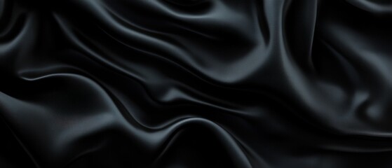 Obraz premium Black silk fabric texture background with smooth waves and elegant drapes for fashion, design, and textile industry concepts, luxury and soft materials.