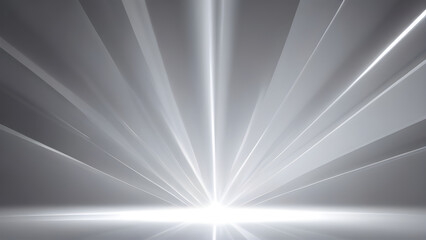 Luminous white light rays spreading from lower edge, piercing soft gray background with ethereal radiance and hopeful energy