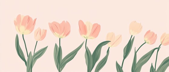 Tulip flowers in pastel colors on a light background creating a vibrant spring floral pattern ideal for home decor, wedding invitations, and seasonal designs.