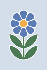 Colorful Cute Flower Sticker with Green Leaves