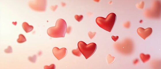 Floating hearts background for Valentines Day celebration, romantic love theme, wedding anniversary, decoration, graphic design, soft pastel colors, love symbols.