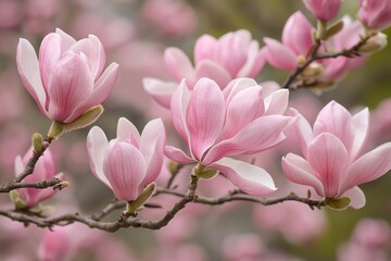 Majestic tree adorned with soft pink flowers creating a stunning display of nature's beauty against the sky