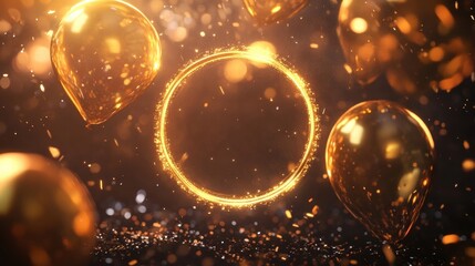 golden balloons and sparkling ring background