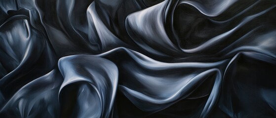 Fototapeta premium Elegant black silk fabric background with smooth texture, draped folds, and luxurious appearance for fashion, decor, and elegant design projects.
