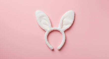 bunny ears on baby blue background for celebration of Easter holiday and the coming of spring season. Happy easter background with rabbit ears top view flat lay. Easter holiday celebration