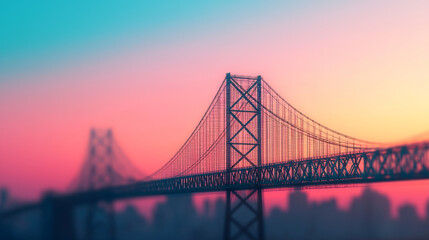 Fototapeta premium suspension bridge glows against vibrant sunset sky