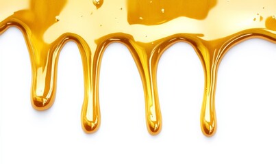 Golden liquid paint dripping, white background