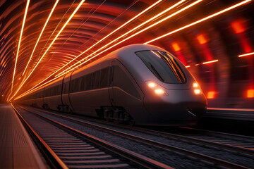 Naklejka premium sleek high speed train races through futuristic tunnel