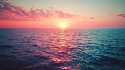 Serene Pink Sunset over Calm Ocean Water Peaceful Pink Sky Beautiful Horizon Tranquil Seascape Summer Evening Romantic Sunset Scene Idyllic Ocean View