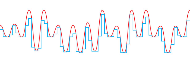 Analog to digital conversion circuit DAC. Discretization of signal in time and quantization in level. Vector illustration