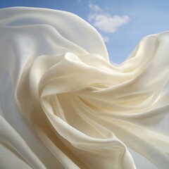 Fototapeta premium white fabric floating in the wind against blue sky