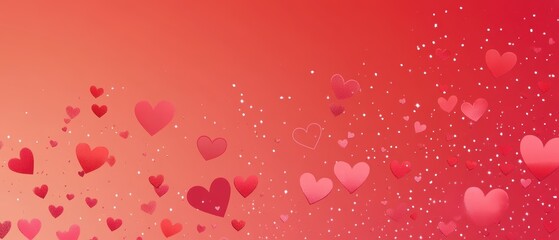 Obraz premium Colorful hearts floating on a vibrant red background for Valentines Day celebration, love, romance, and wedding decorations creating festive atmosphere.