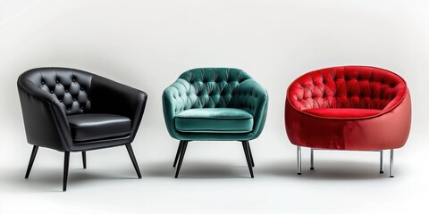 Fototapeta premium Three modern armchairs, isolated on a white background