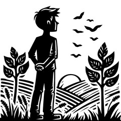 silhouette of a farmer