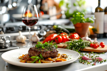 The Artistry of Gourmet Cooking: Steak Dinner in a Professional Kitchen