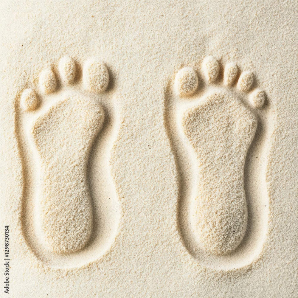 Aufkleber footprints in soft sand showing summer beach vibes under bright sunlight at the coast. generative ai
