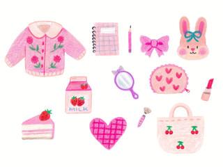 colored pencil hand drawn cute pink elements illustration