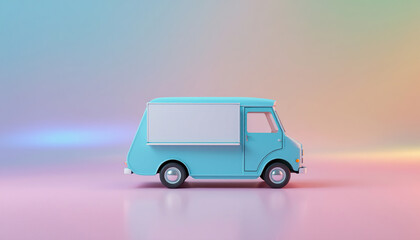 Pastel Blue Food Truck Mockup on Gradient Background