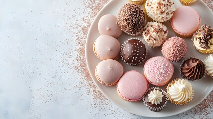 Colorful Dessert Flat Lay with Macarons and Cupcakes