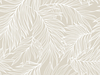 Illustrative Tropical Palm Leaf Pattern with Beige Background for Elegant Wall Decor. Vector illustration