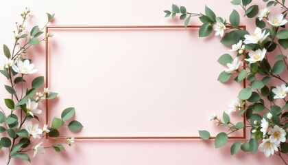 Fototapeta premium Elegant Floral Frame with White Flowers on Pink Background for Design