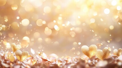 Golden bokeh background with soft light reflections creating a dreamy and festive atmosphere for holiday designs, wallpapers, and celebrations.