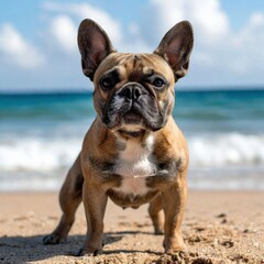 french bulldog on the beach. Generate AI