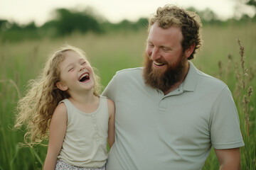 Joyful moment between a father and daughter outdoors in a natural setting, happy Father's day