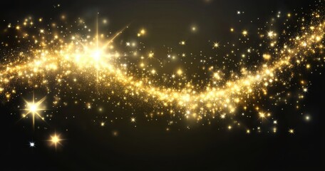 Obraz premium Glimmering Gold Starry Night with Sparkling Particles and a Wave of Light in a Magical Atmosphere for Background and Design Use