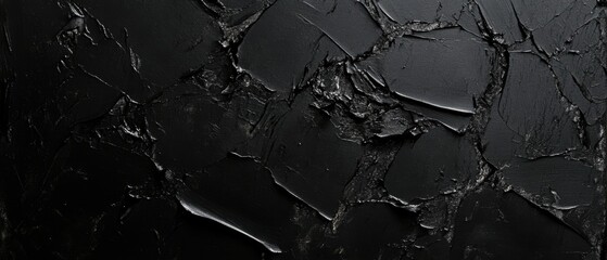 Fototapeta premium Black textured background with abstract paint layers and cracks, suitable for design, art projects, wallpapers, and modern interior decor concepts.