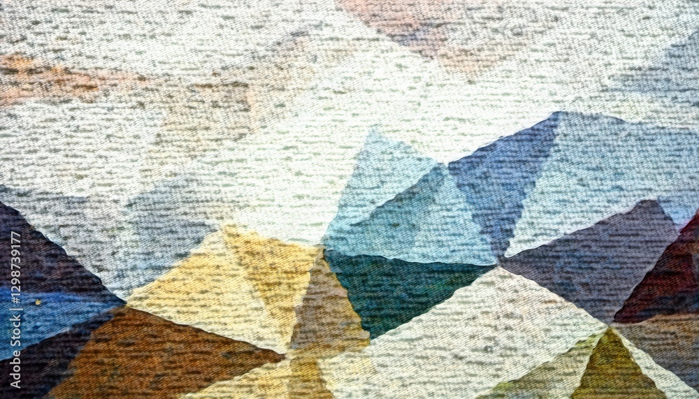 Aufkleber abstract geometric watercolor texture with polygonal shapes in earthy and cool tones, soft canvas ef