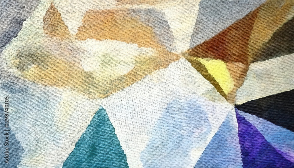 Poster abstract geometric watercolor texture with polygonal shapes in earthy and cool tones, soft canvas ef