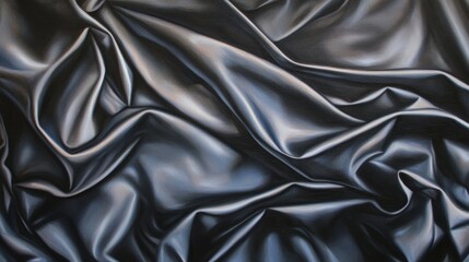 Fototapeta premium Black satin fabric texture with elegant draping and smooth folds, perfect for fashion design, background, and product photography in stylish settings.